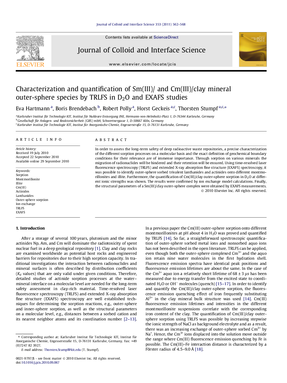 Characterization and quantification of Sm(III)/ and Cm(III)/clay mineral outer-sphere species by TRLFS in D2O and EXAFS studies