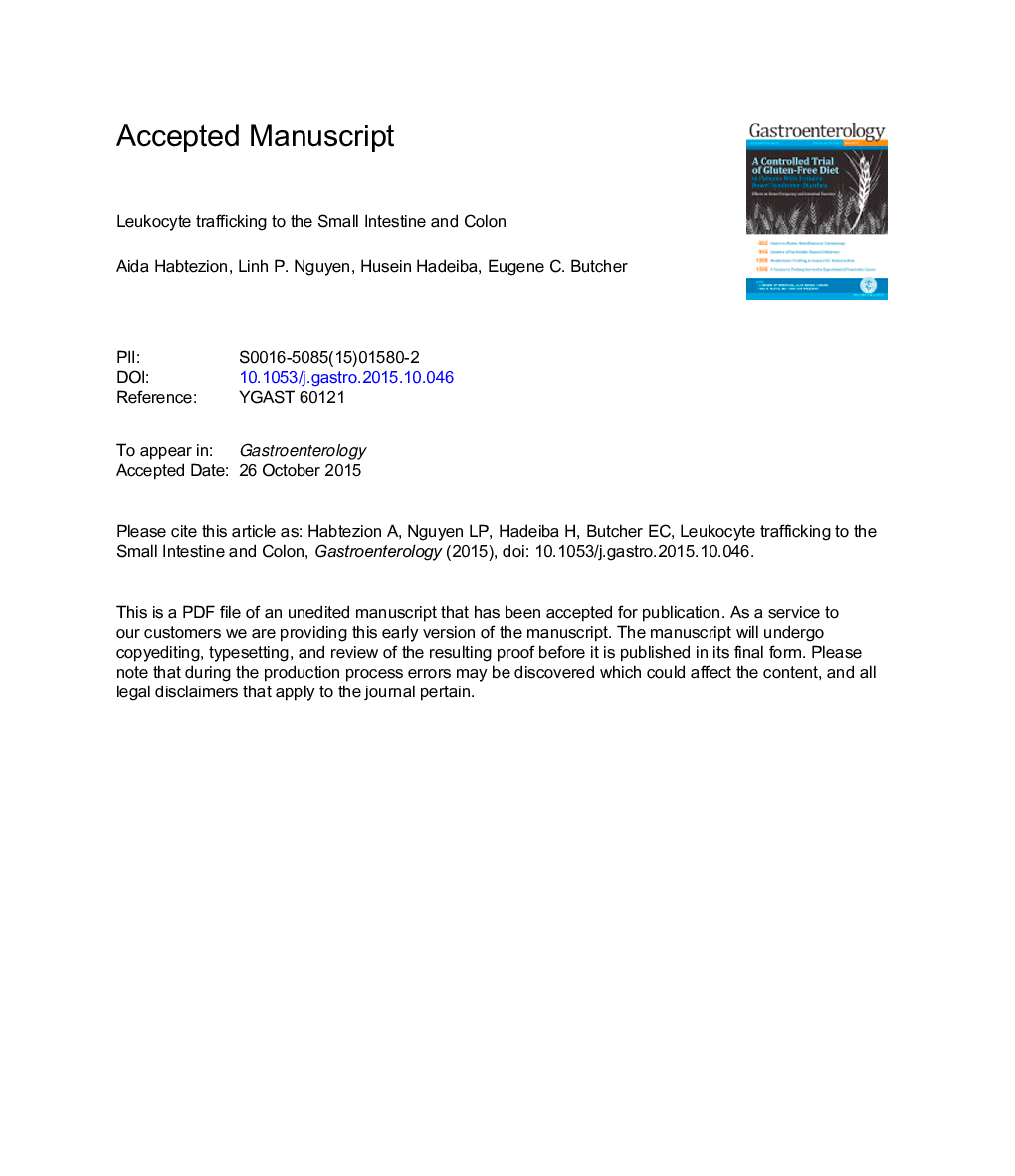 Leukocyte Trafficking to the Small Intestine and Colon