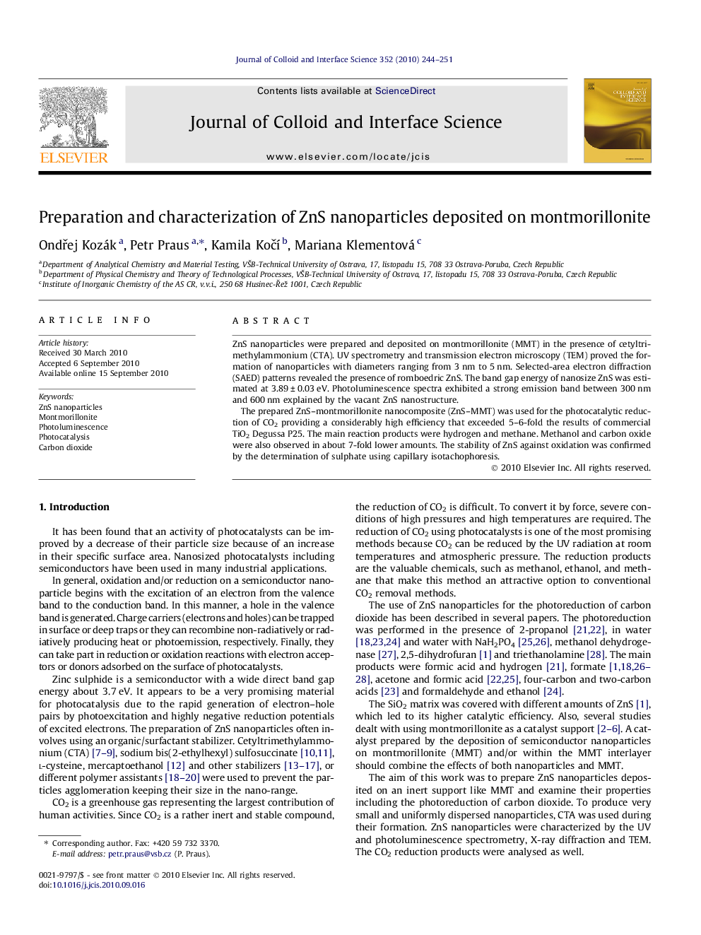 Preparation and characterization of ZnS nanoparticles deposited on montmorillonite