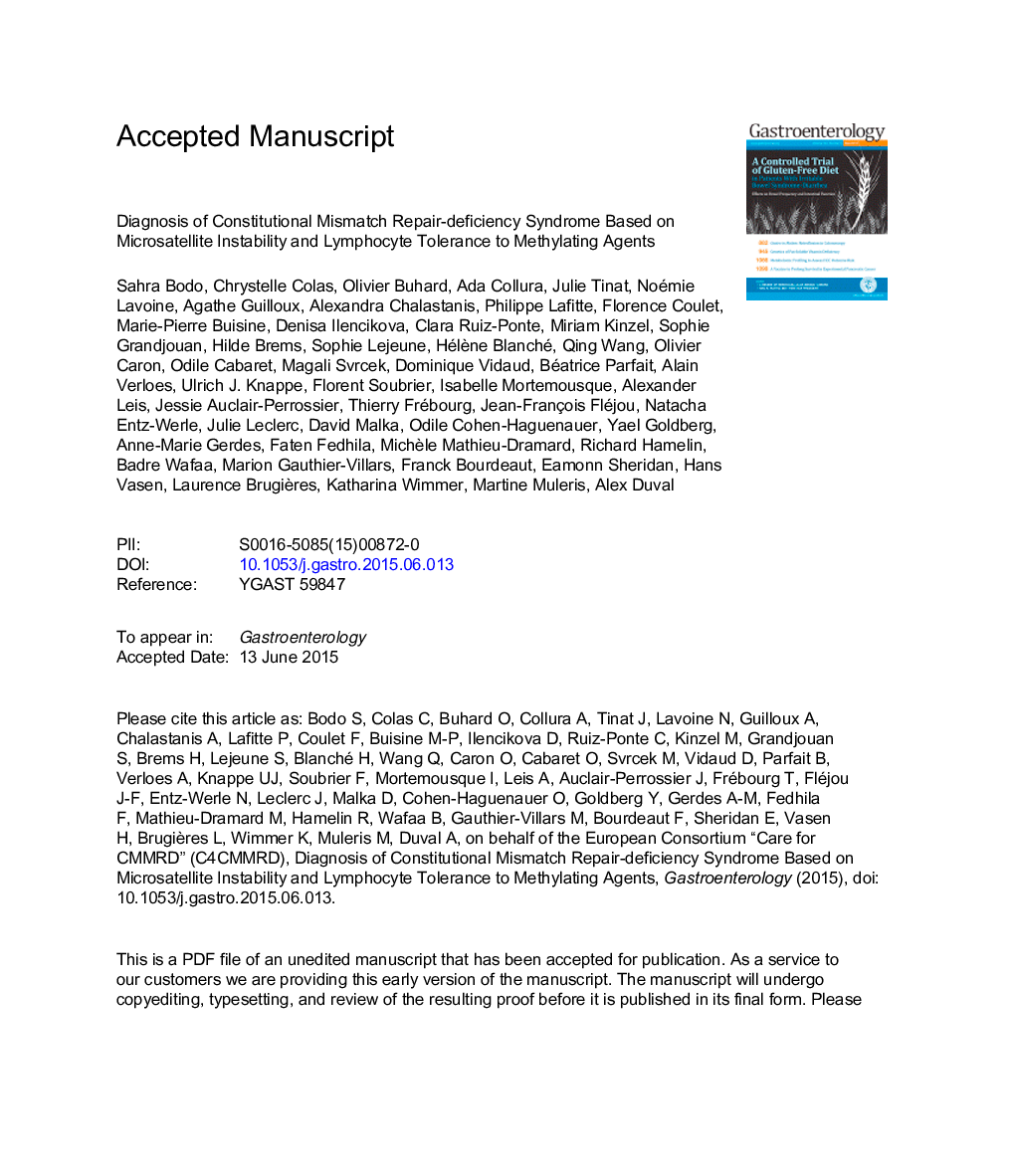 Diagnosis of Constitutional Mismatch Repair-Deficiency Syndrome Based on Microsatellite Instability and Lymphocyte Tolerance to Methylating Agents