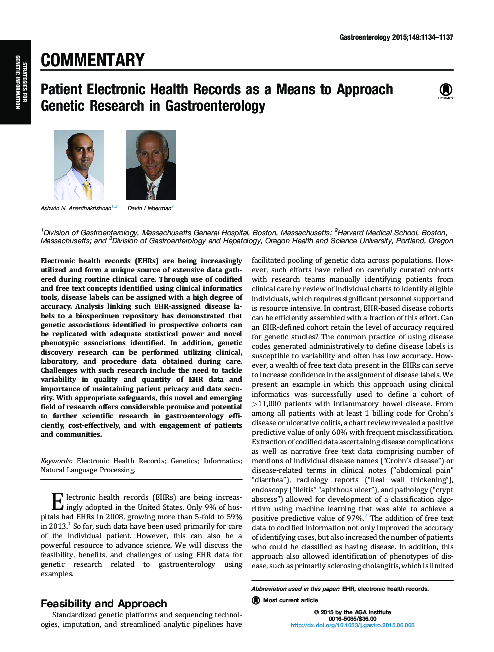 CommentaryPatient Electronic Health Records as a Means to Approach Genetic Research in Gastroenterology