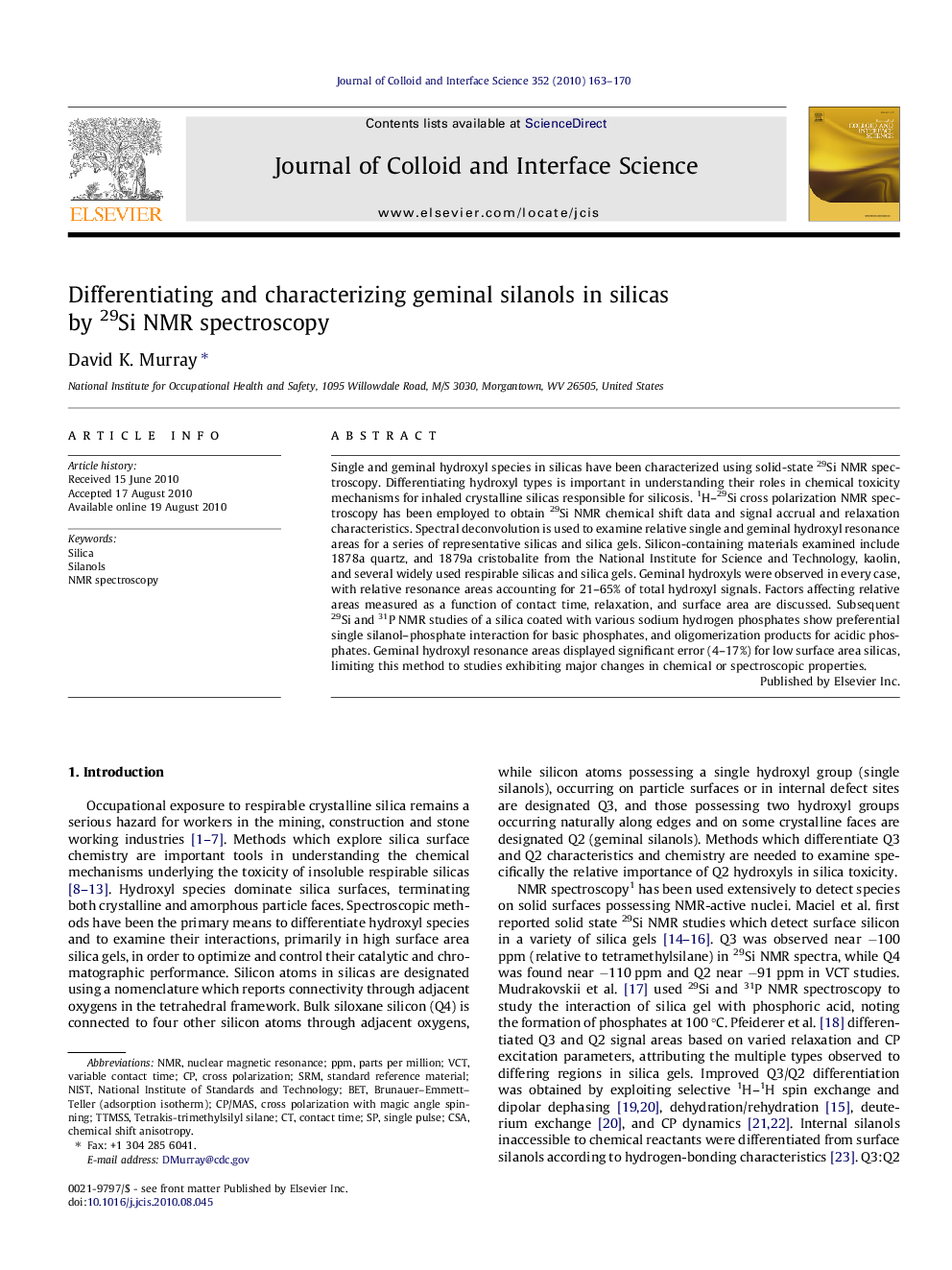 Differentiating and characterizing geminal silanols in silicas by 29Si NMR spectroscopy