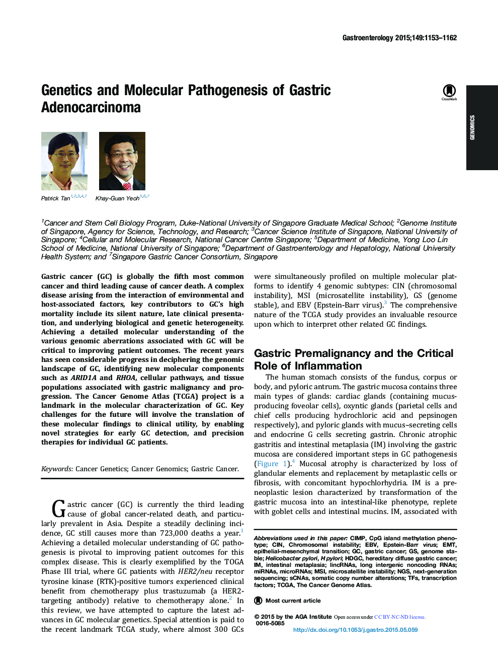 ReviewGenomicsGenetics and Molecular Pathogenesis of Gastric Adenocarcinoma