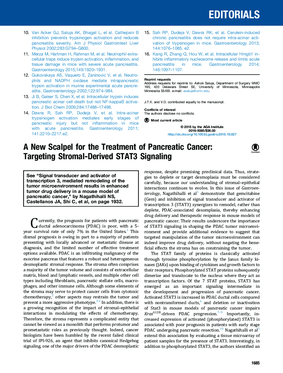 A New Scalpel for the Treatment of Pancreatic Cancer: Targeting Stromal-Derived STAT3 Signaling