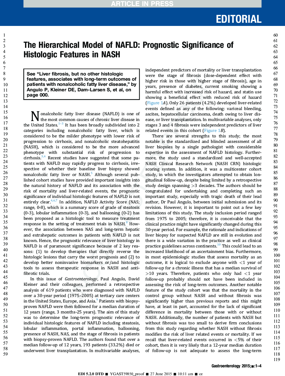 The Hierarchical Model of NAFLD: Prognostic Significance of Histologic Features in NASH