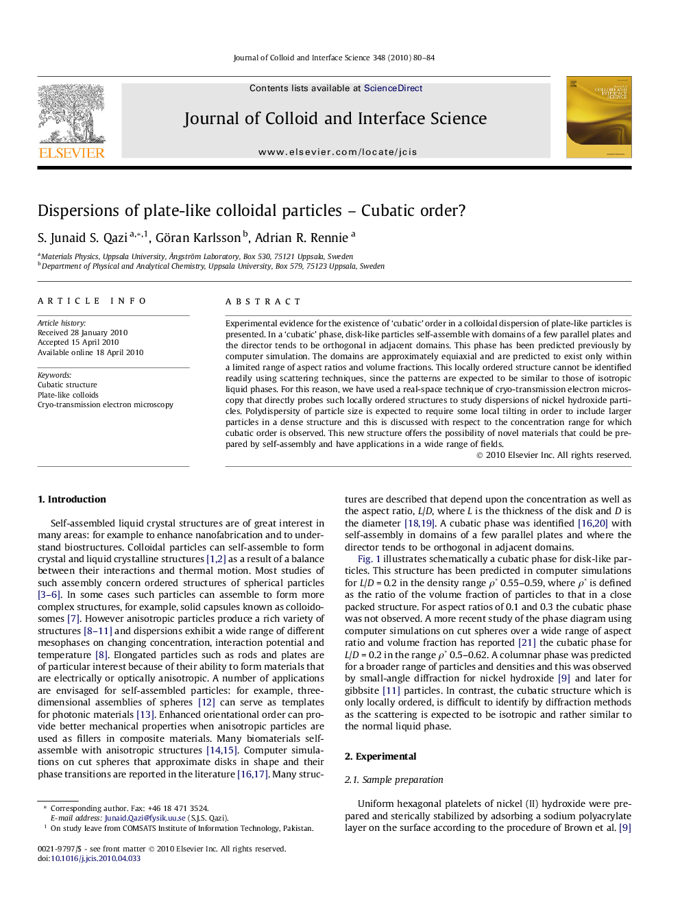 Dispersions of plate-like colloidal particles – Cubatic order?