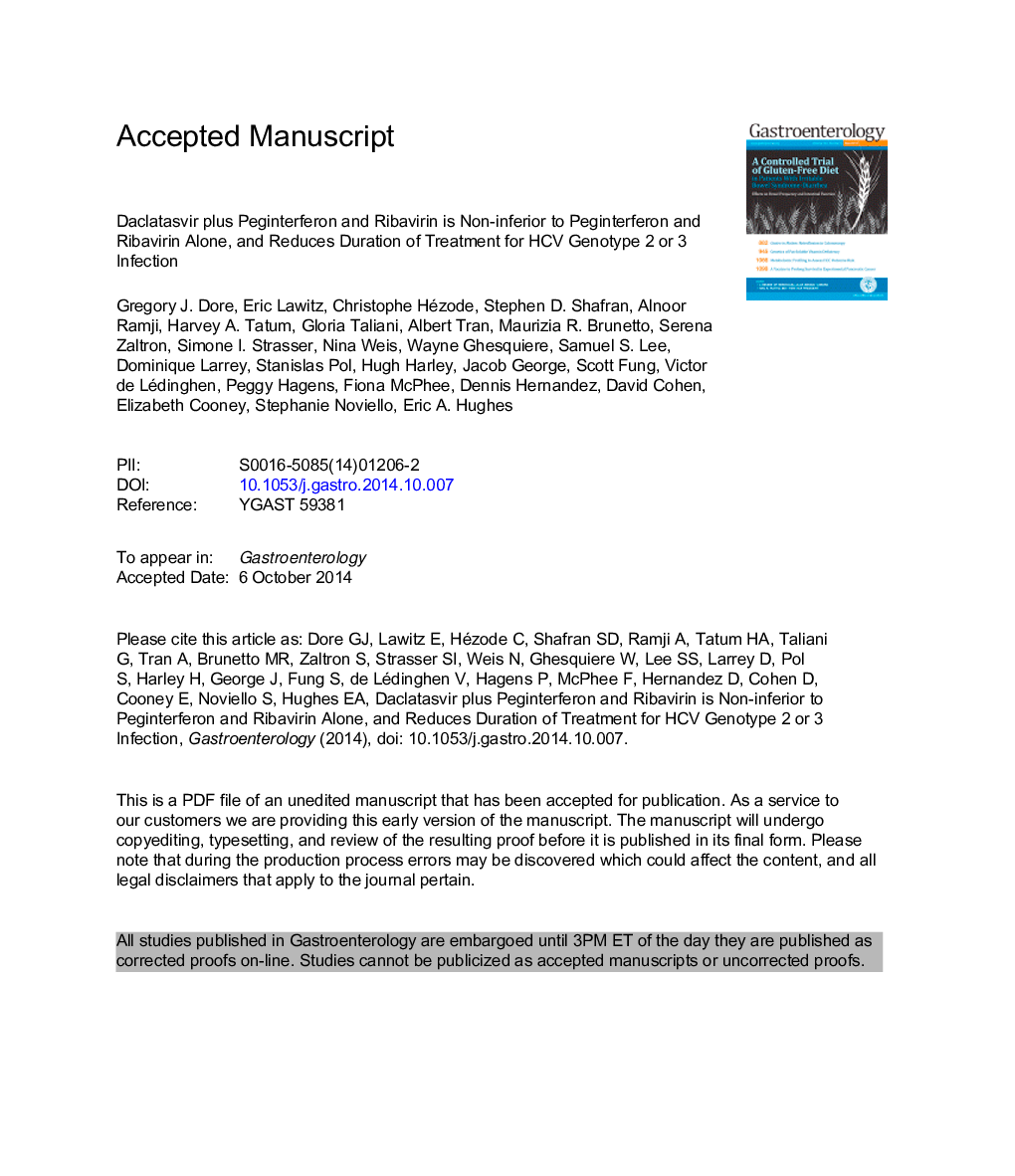 Daclatasvir Plus Peginterferon and Ribavirin Is Noninferior to Peginterferon and Ribavirin Alone, and Reduces the Duration of Treatment for HCV Genotype 2 or 3 Infection