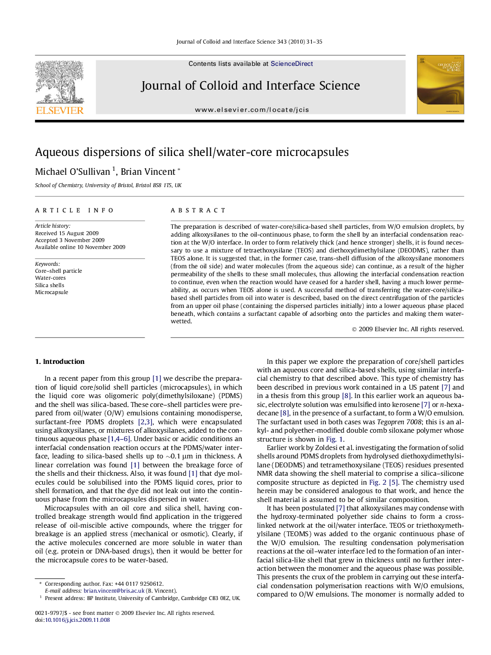 Aqueous dispersions of silica shell/water-core microcapsules