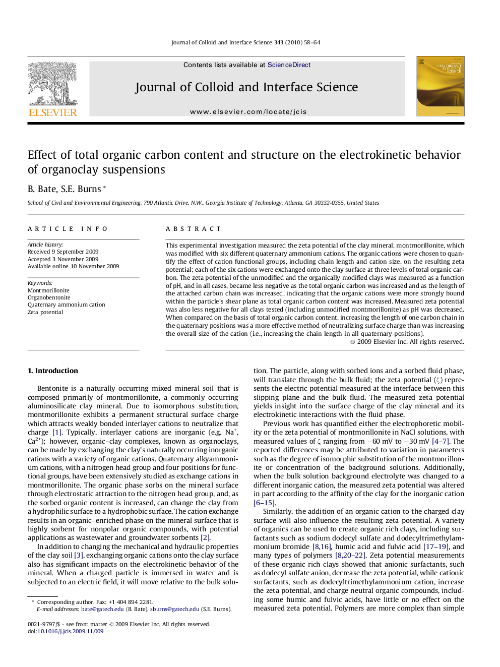 Effect of total organic carbon content and structure on the electrokinetic behavior of organoclay suspensions