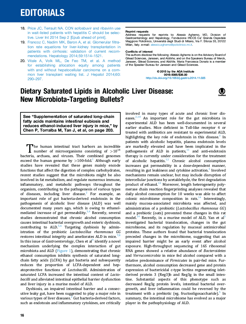 Dietary Saturated Lipids in Alcoholic Liver Disease: NewÂ Microbiota-Targeting Bullets?
