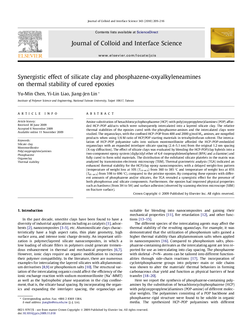 Synergistic effect of silicate clay and phosphazene-oxyalkyleneamines on thermal stability of cured epoxies