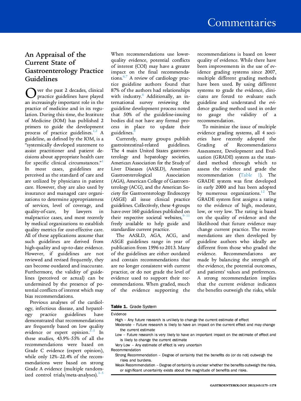 An Appraisal of the Current State of Gastroenterology Practice Guidelines