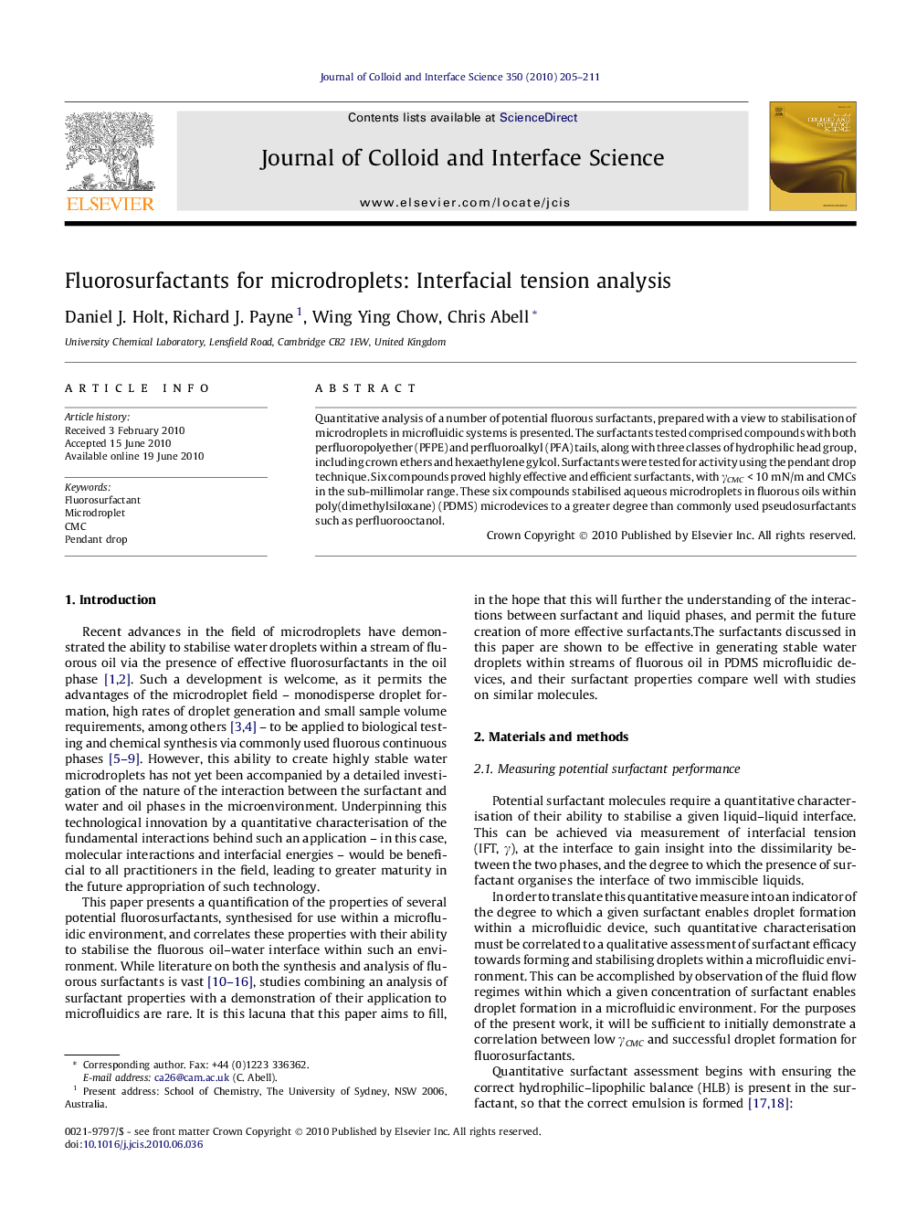 Fluorosurfactants for microdroplets: Interfacial tension analysis