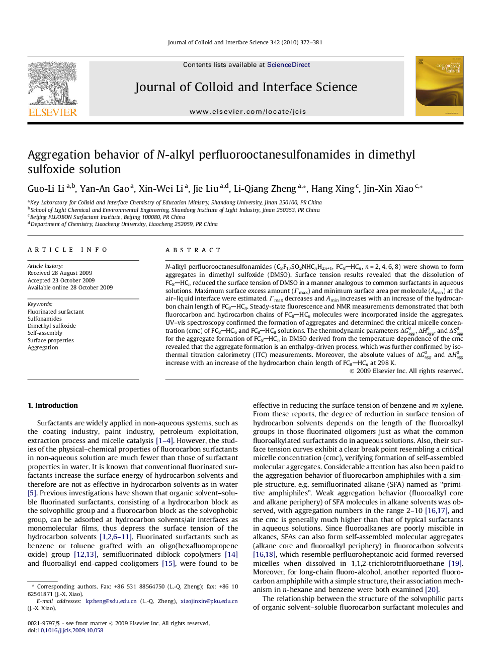 Aggregation behavior of N-alkyl perfluorooctanesulfonamides in dimethyl sulfoxide solution