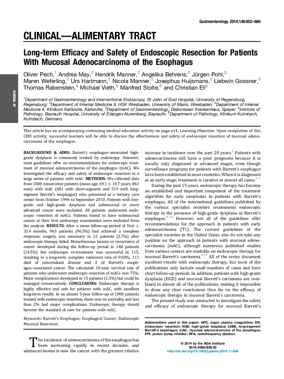 اثربخشی درازمدت و ایمنی سپتیک آندوسکوپی برای بیماران مبتلا به آدنوکارسینوم مخاطی مری 