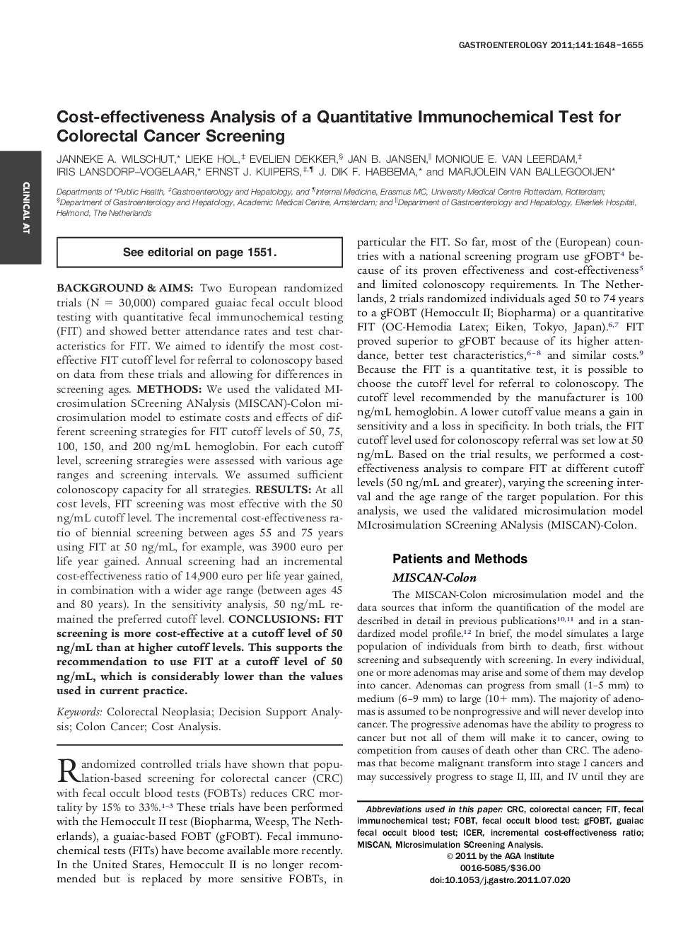 Cost-effectiveness Analysis of a Quantitative Immunochemical Test for Colorectal Cancer Screening