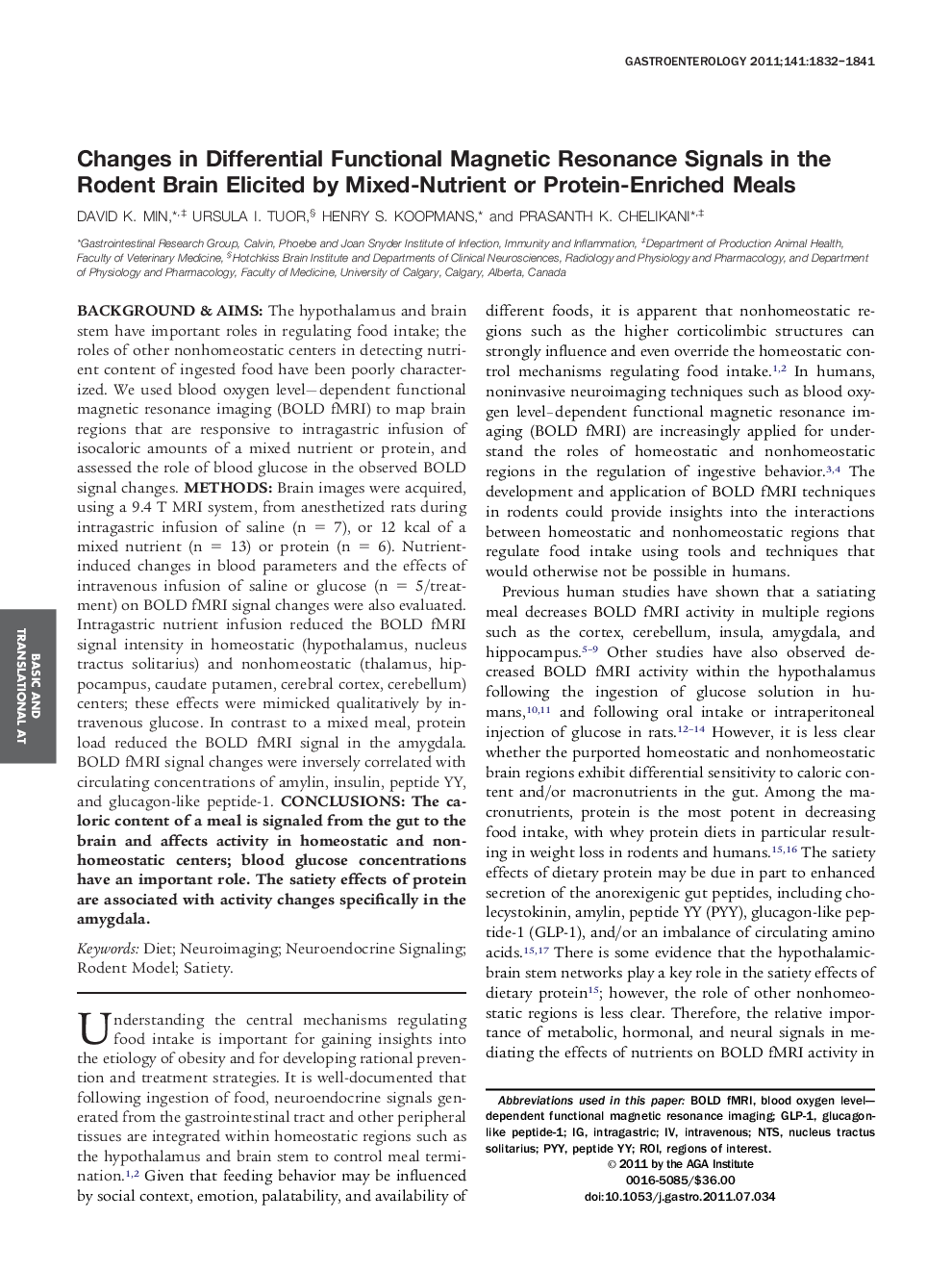 Changes in Differential Functional Magnetic Resonance Signals in the Rodent Brain Elicited by Mixed-Nutrient or Protein-Enriched Meals