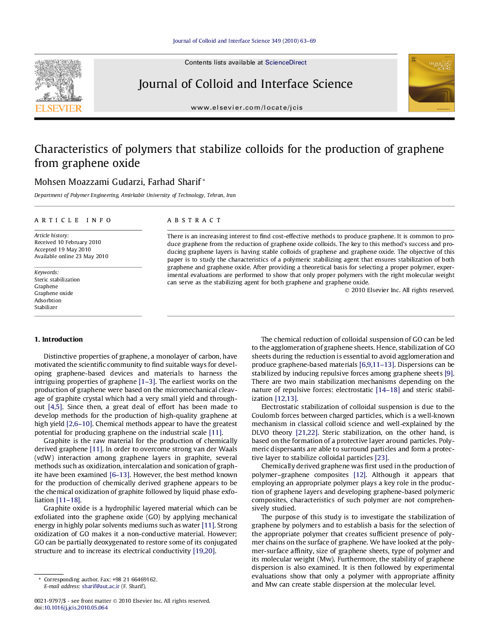 Characteristics of polymers that stabilize colloids for the production of graphene from graphene oxide