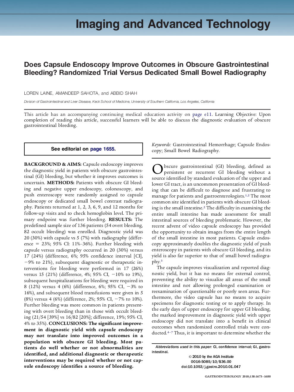 Does Capsule Endoscopy Improve Outcomes in Obscure Gastrointestinal Bleeding? Randomized Trial Versus Dedicated Small Bowel Radiography