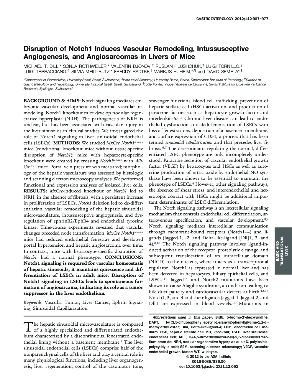 Disruption of Notch1 Induces Vascular Remodeling, Intussusceptive Angiogenesis, and Angiosarcomas in Livers of Mice