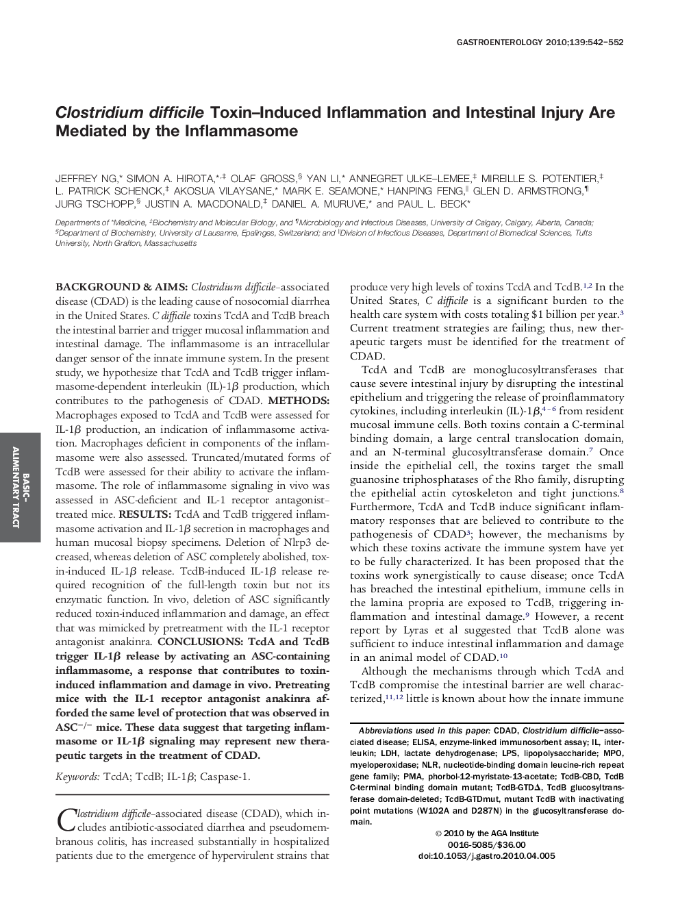 Clostridium difficile Toxin-Induced Inflammation and Intestinal Injury Are Mediated by the Inflammasome