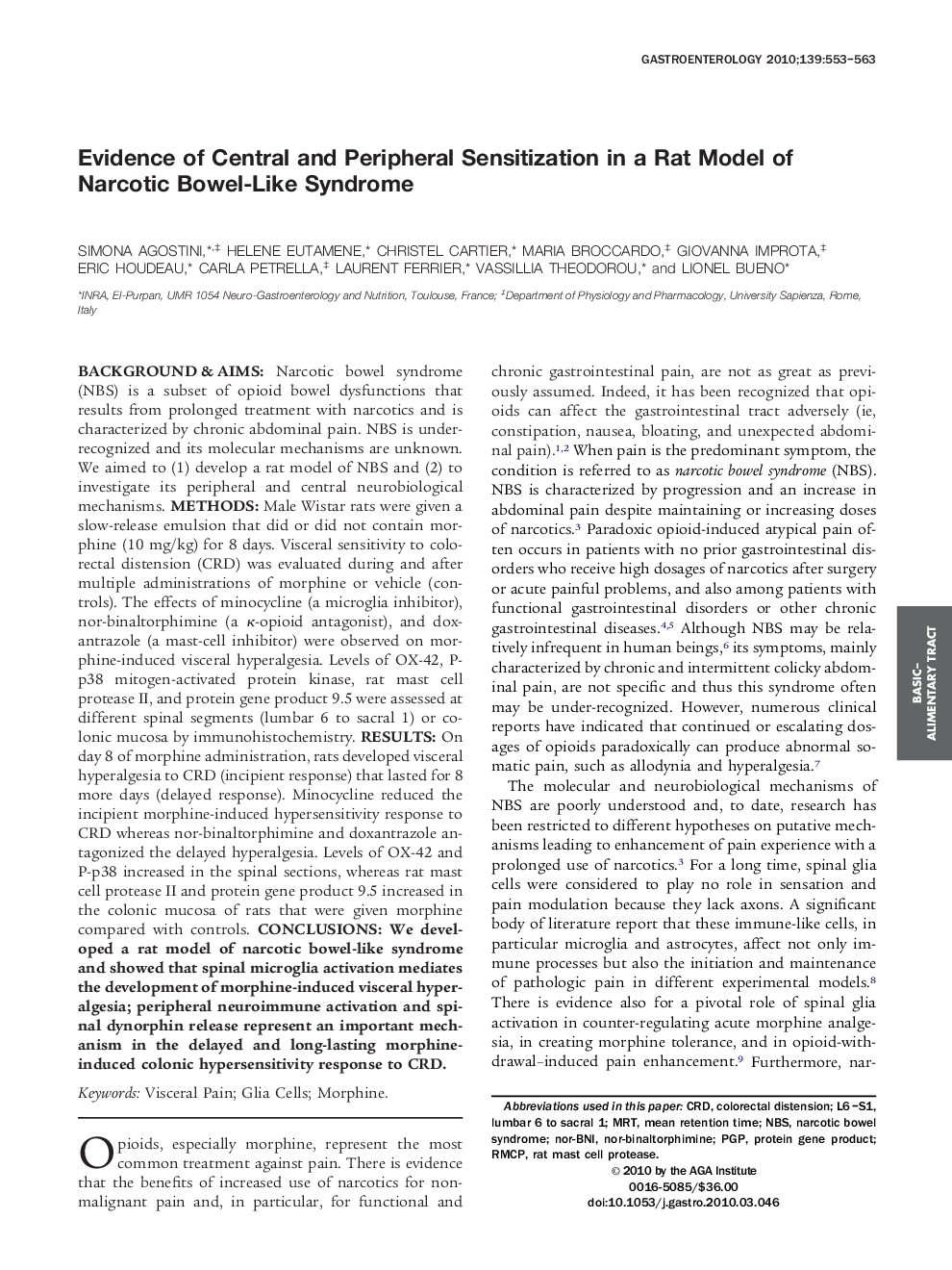 Evidence of Central and Peripheral Sensitization in a Rat Model of Narcotic Bowel-Like Syndrome