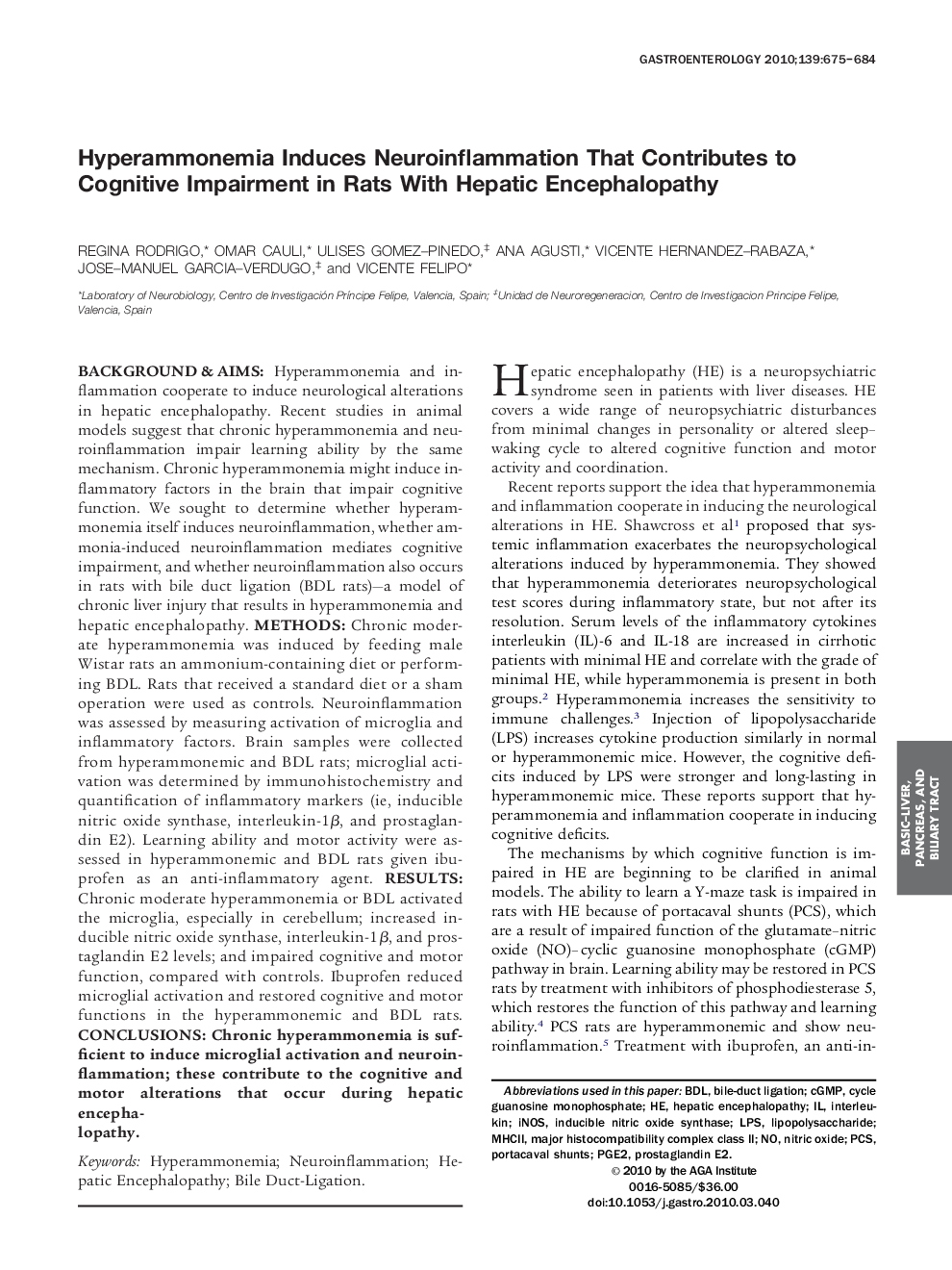 Hyperammonemia Induces Neuroinflammation That Contributes to Cognitive Impairment in Rats With Hepatic Encephalopathy