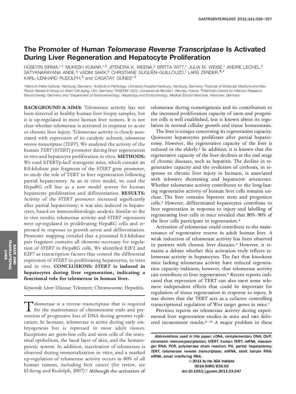 The Promoter of Human Telomerase Reverse Transcriptase Is Activated During Liver Regeneration and Hepatocyte Proliferation