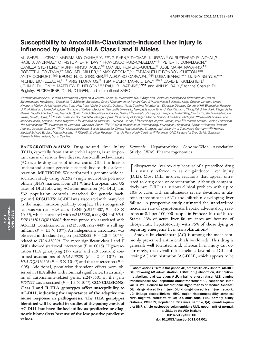 Susceptibility to Amoxicillin-Clavulanate-Induced Liver Injury Is Influenced by Multiple HLA Class I and II Alleles