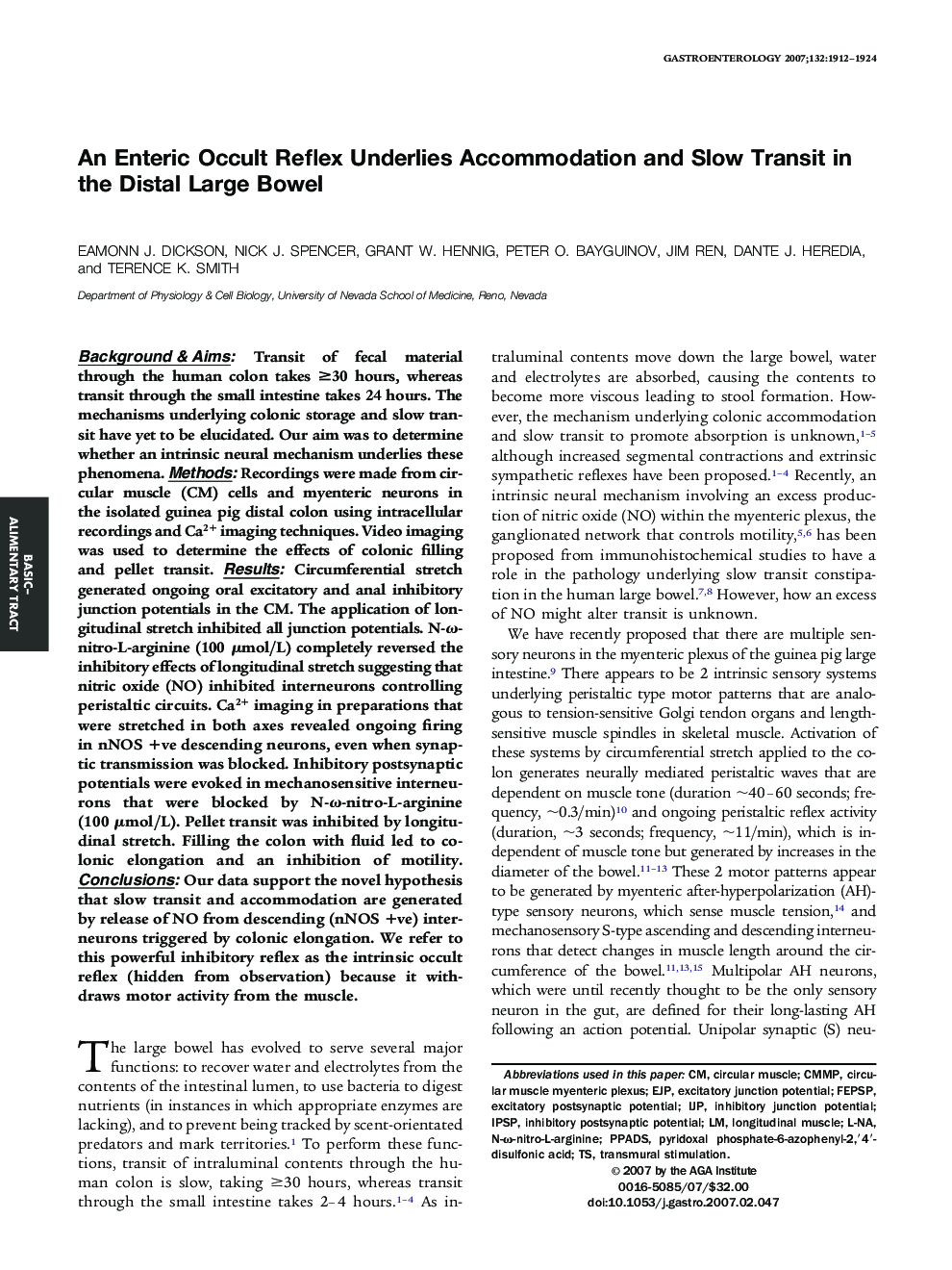 An Enteric Occult Reflex Underlies Accommodation and Slow Transit in the Distal Large Bowel