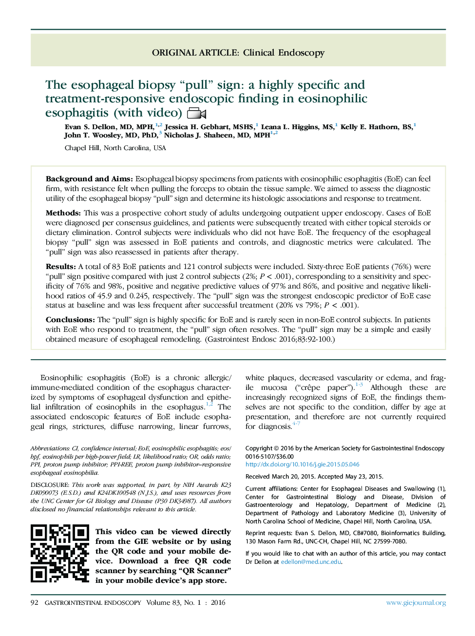 The esophageal biopsy “pull” sign: a highly specific and treatment-responsive endoscopic finding in eosinophilic esophagitis (with video)