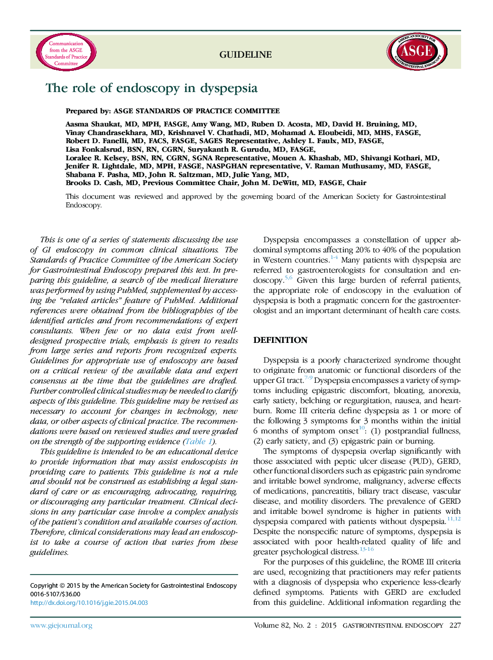 The role of endoscopy in dyspepsia