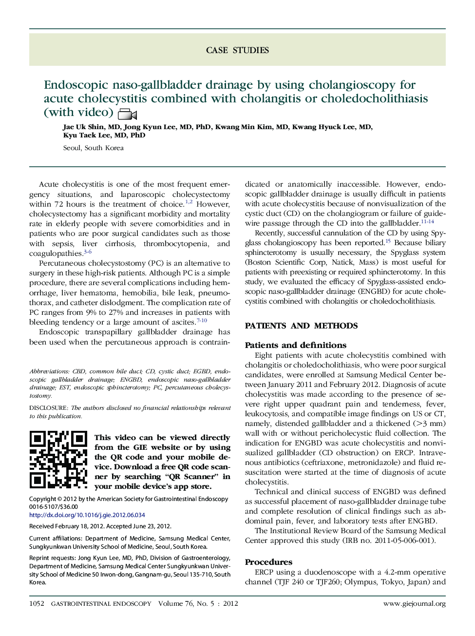 Endoscopic naso-gallbladder drainage by using cholangioscopy for acute cholecystitis combined with cholangitis or choledocholithiasis (with video)