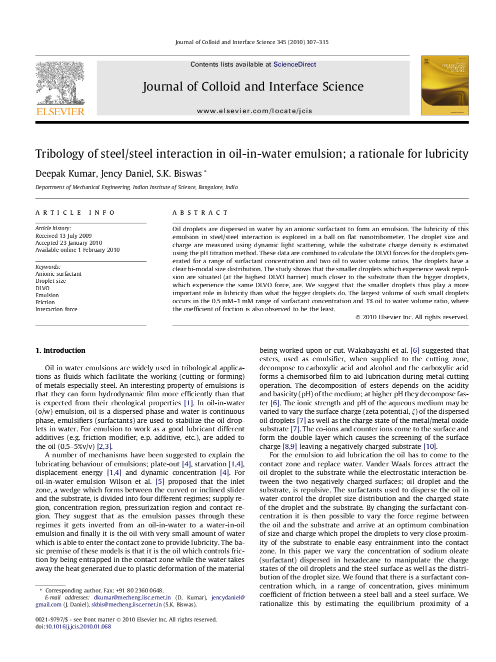 Tribology of steel/steel interaction in oil-in-water emulsion; a rationale for lubricity