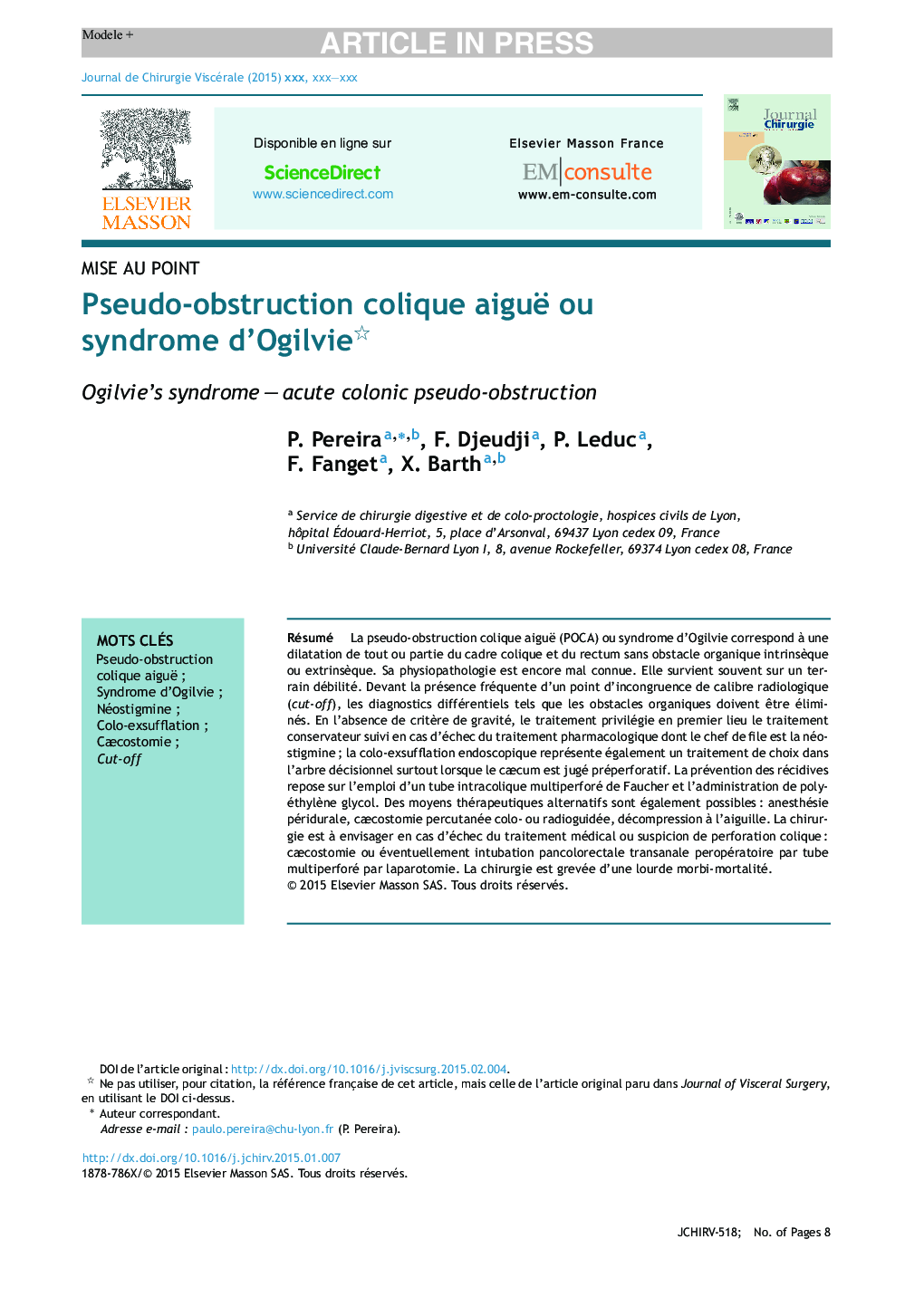 Pseudo-obstruction colique aiguë ou syndrome d'Ogilvie