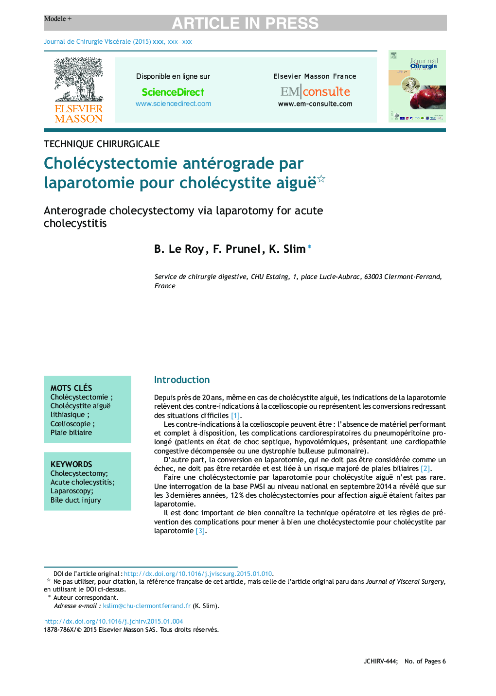 Cholécystectomie antérograde par laparotomie pour cholécystite aiguë
