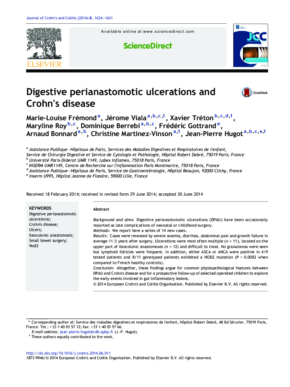 Digestive perianastomotic ulcerations and Crohn's disease
