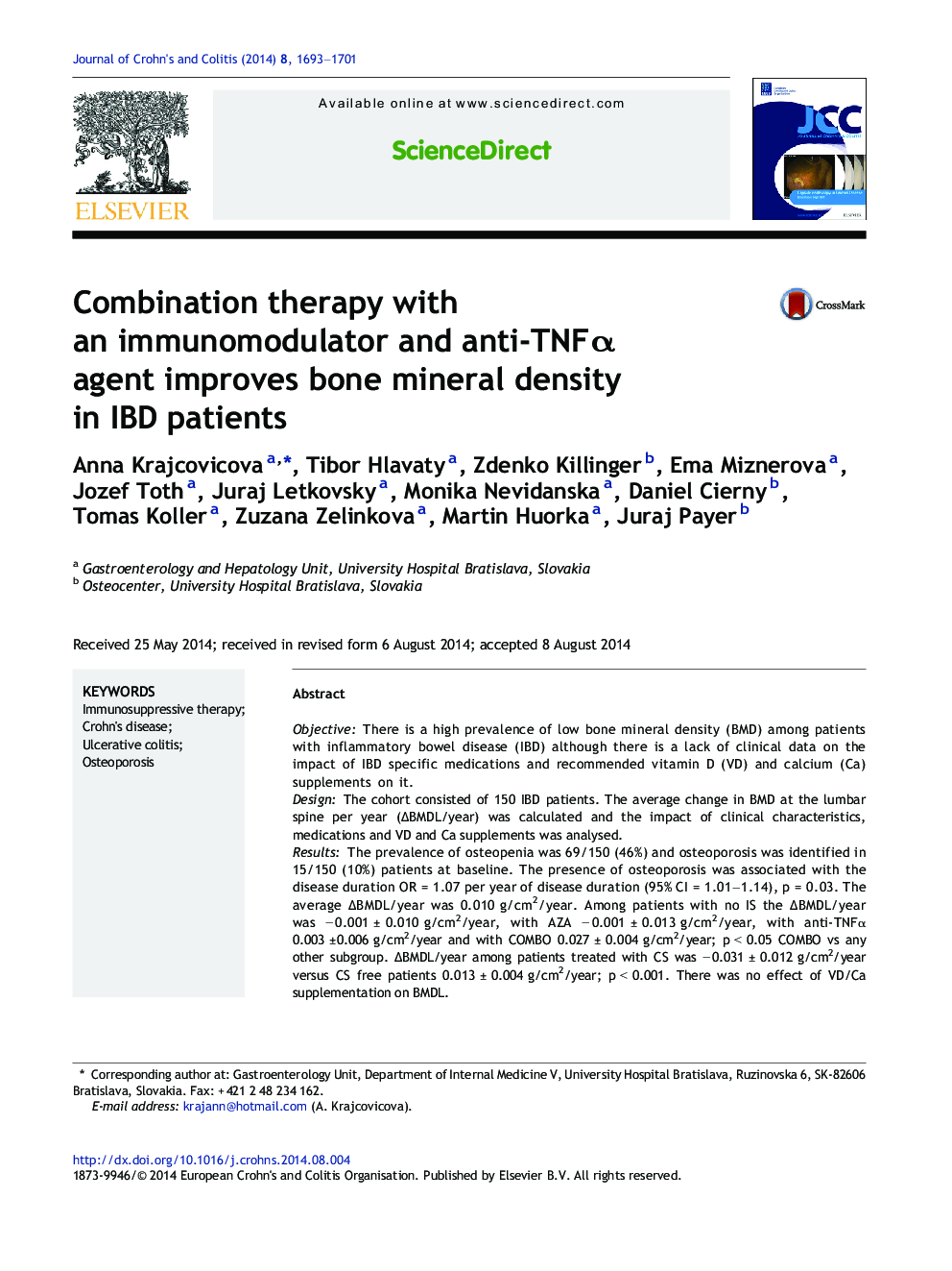 Combination therapy with an immunomodulator and anti-TNFÎ± agent improves bone mineral density in IBD patients