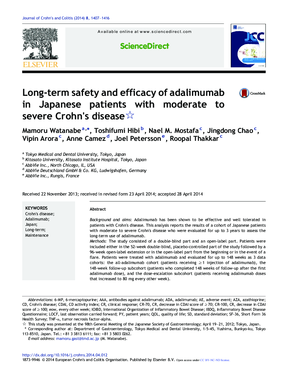 Long-term safety and efficacy of adalimumab in Japanese patients with moderate to severe Crohn's disease