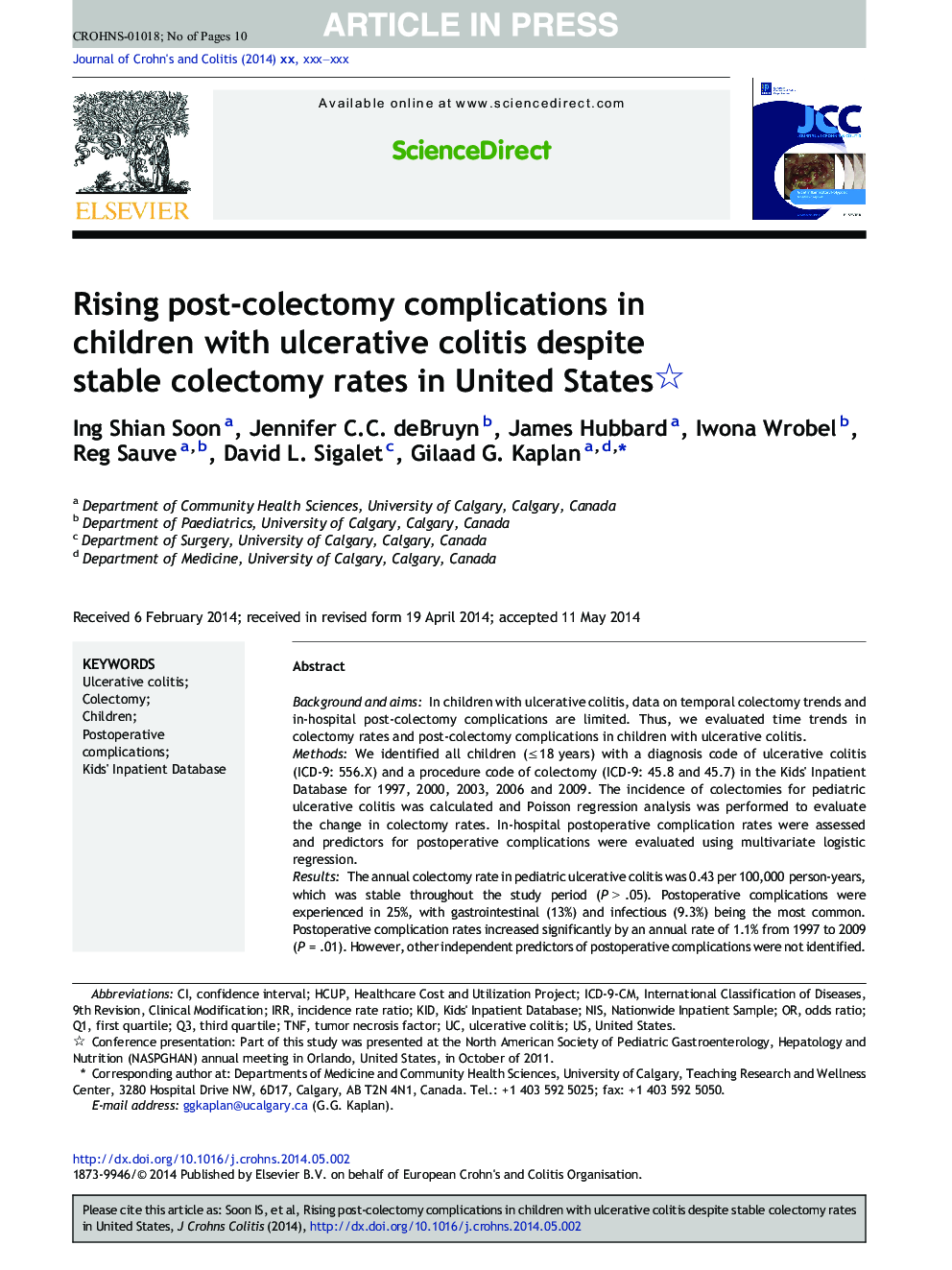 افزایش عوارض بعد از کوئکتومی در کودکان مبتلا به کولیت زخمی با وجود میزان هموگلوبین پایدار در ایالات متحده 