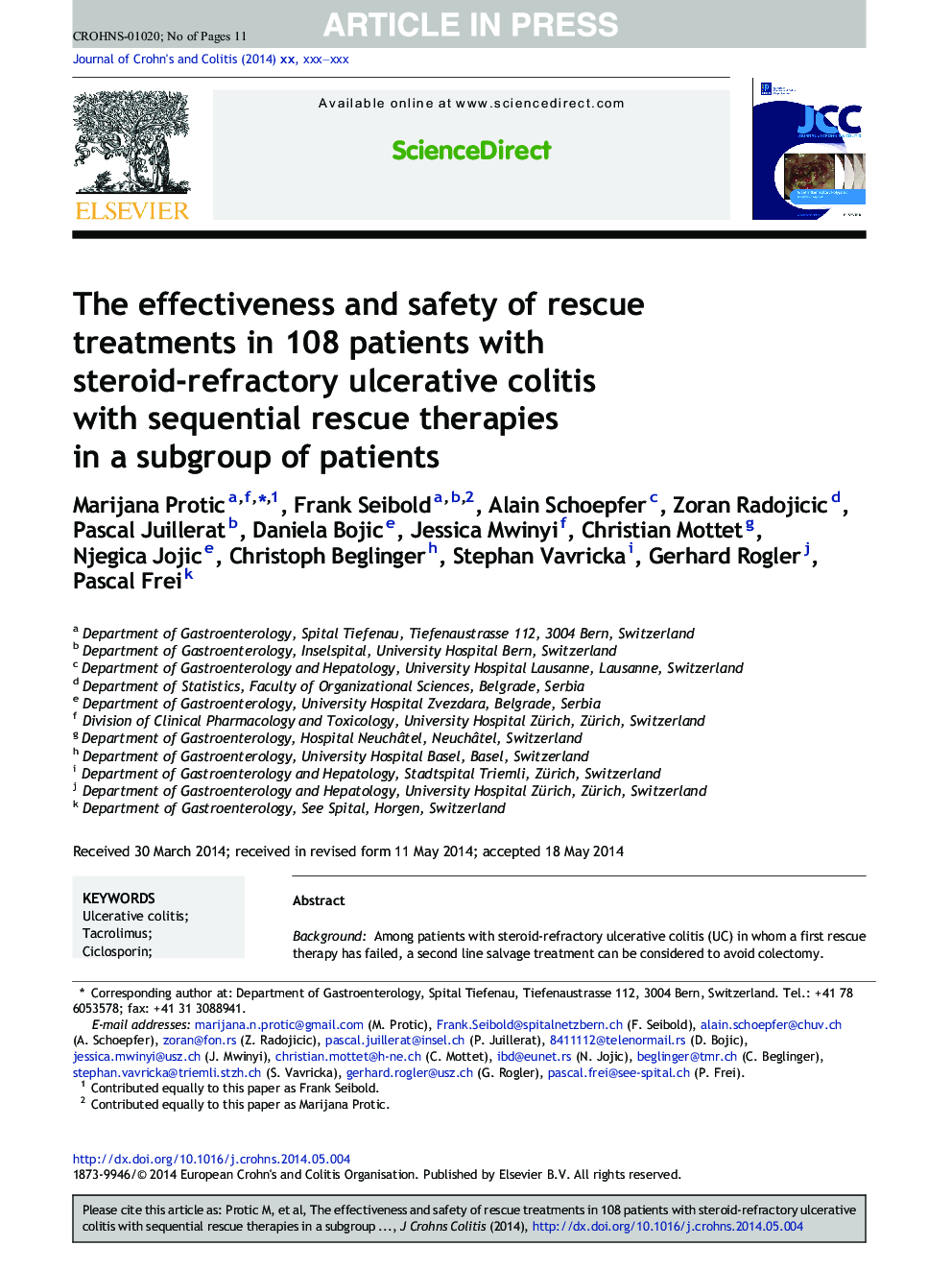 The effectiveness and safety of rescue treatments in 108 patients with steroid-refractory ulcerative colitis with sequential rescue therapies in a subgroup of patients