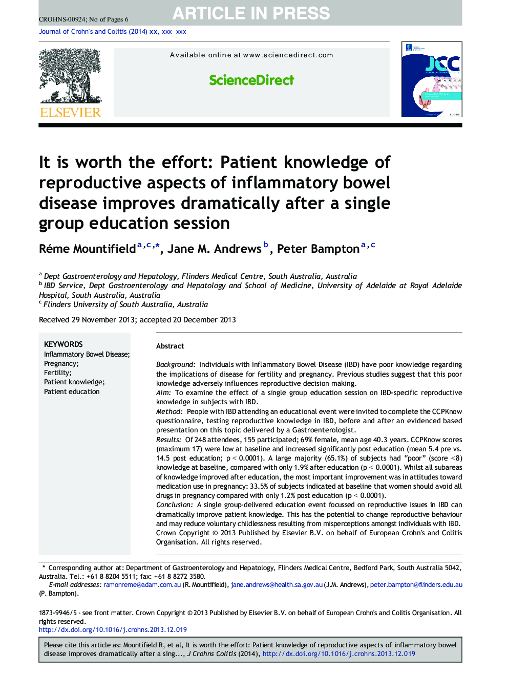 It IS worth the effort: Patient knowledge of reproductive aspects of inflammatory bowel disease improves dramatically after a single group education session