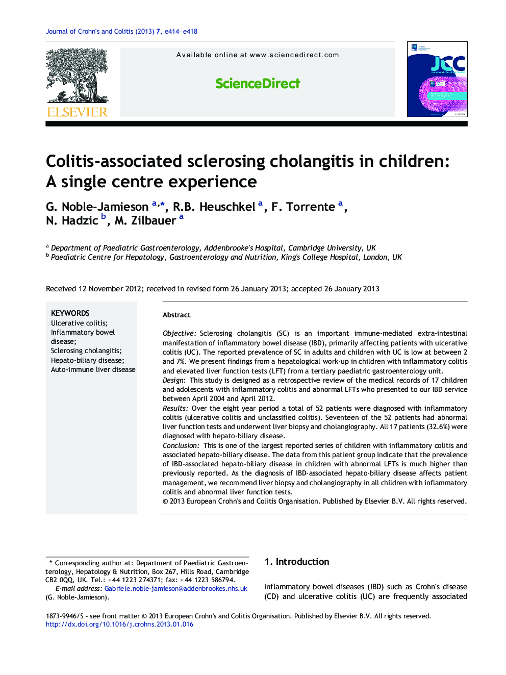 Colitis-associated sclerosing cholangitis in children: A single centre experience