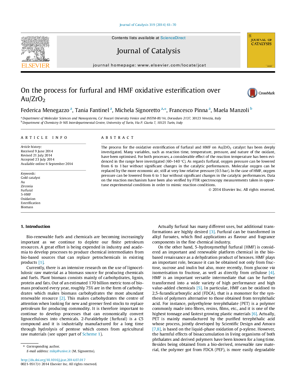 On the process for furfural and HMF oxidative esterification over Au/ZrO2