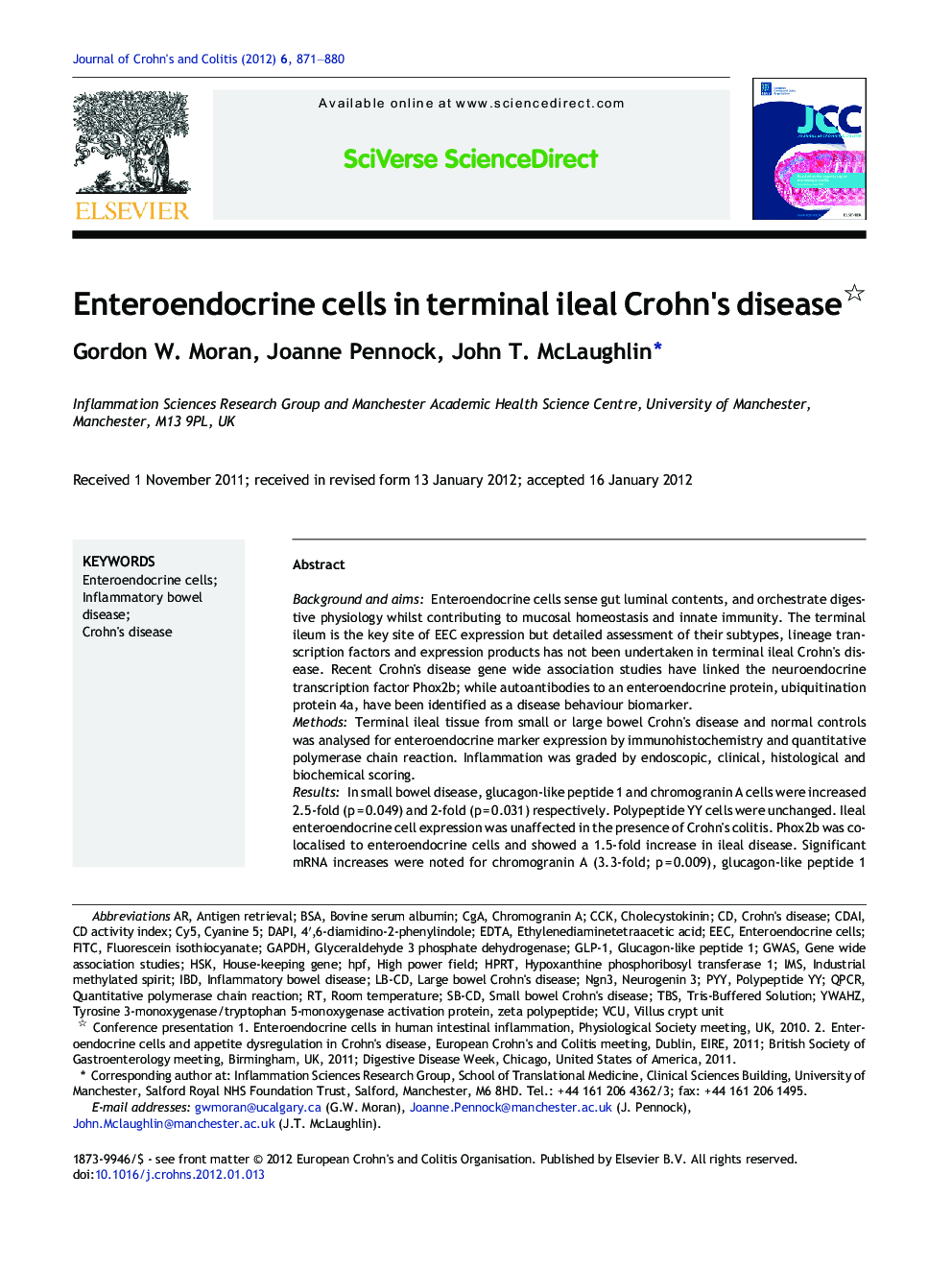 عکس صفحه اول مقاله: Enteroendocrine cells in terminal ileal Crohn's disease Enteroendocrine cells in terminal ileal Crohn's disease