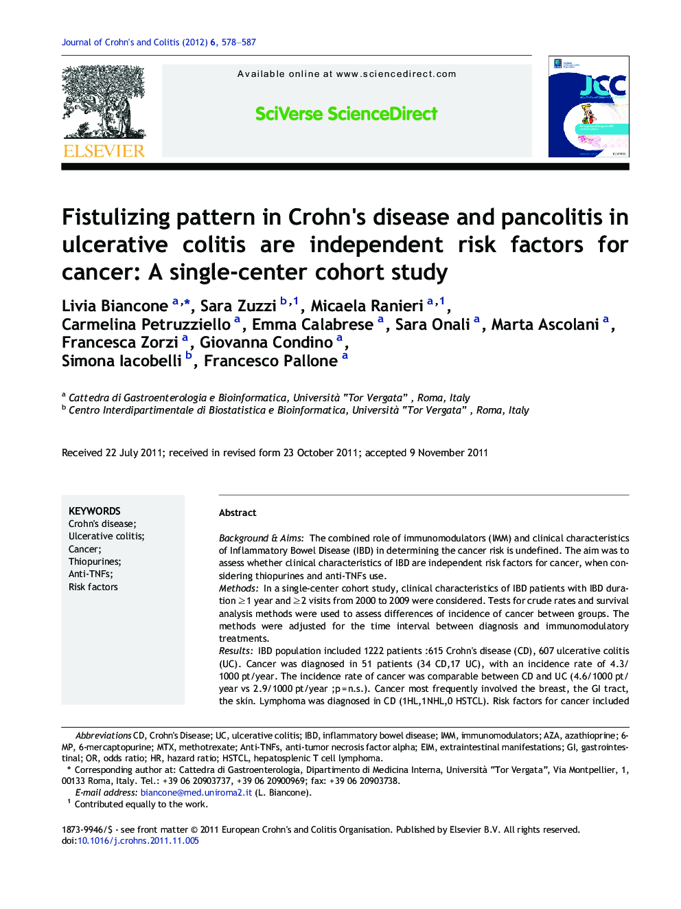 Fistulizing pattern in Crohn's disease and pancolitis in ulcerative colitis are independent risk factors for cancer: A single-center cohort study