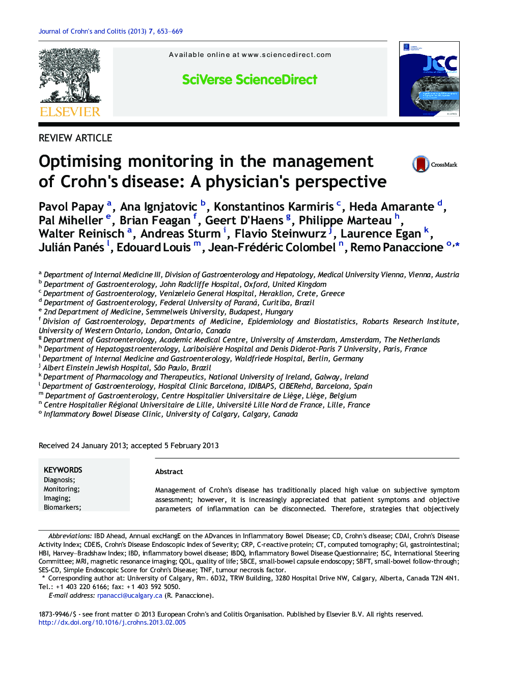 Review ArticleOptimising monitoring in the management of Crohn's disease: A physician's perspective
