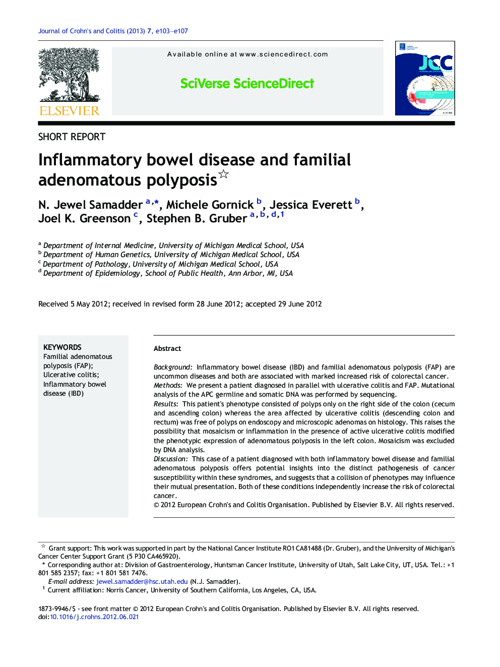 Inflammatory bowel disease and familial adenomatous polyposis