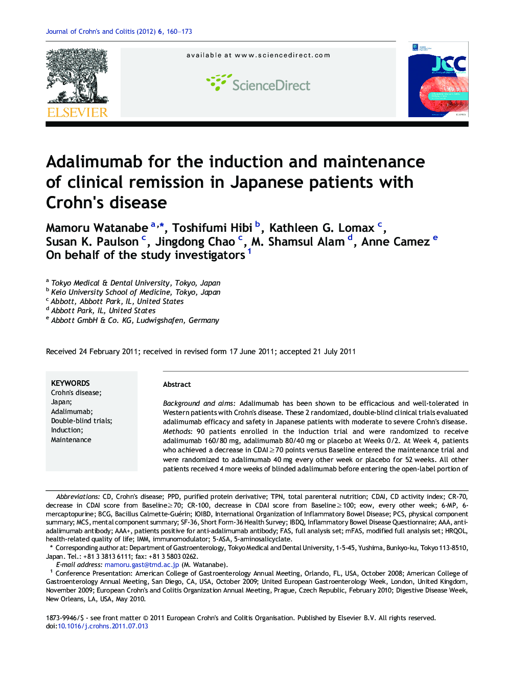 Adalimumab for the induction and maintenance of clinical remission in Japanese patients with Crohn's disease