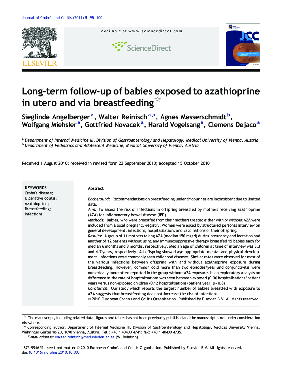 Long-term follow-up of babies exposed to azathioprine in utero and via breastfeeding
